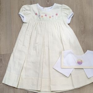 Cream Floral Embroidered Dress with Bib